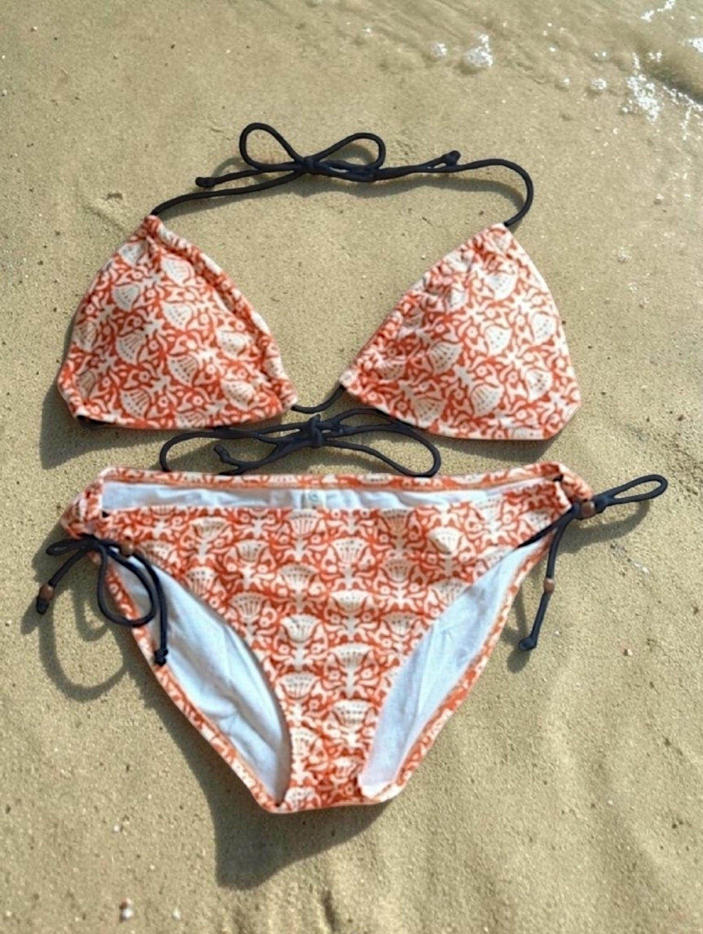 American Eagle Outfitters String Bikini Beaded Ties Orange Cream Beachy Boho